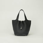 Hermes Picotin Lock MM 22 Tote Taurillon Clemence Noir Black Silver Handbag