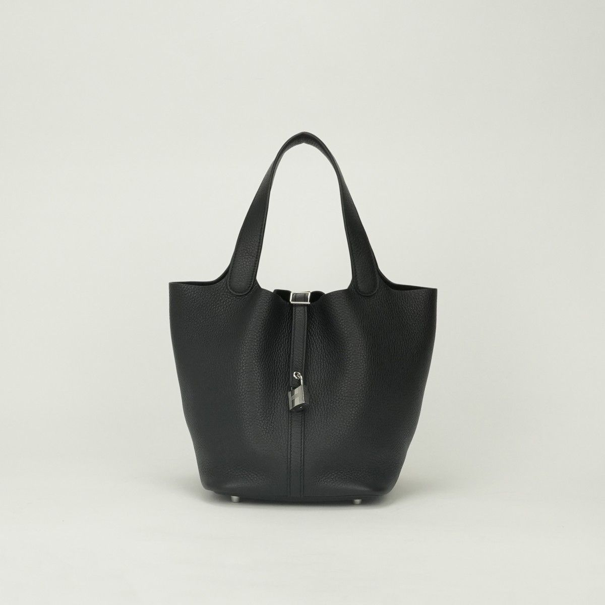 Hermes Picotin Lock MM 22 Tote Taurillon Clemence Noir Black Silver Handbag