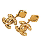 Chanel Vintage Quilted CC Logo Earrings Gold Plated