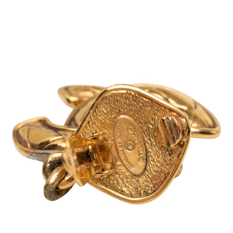 Chanel Vintage Quilted CC Logo Earrings Gold Plated — view 3