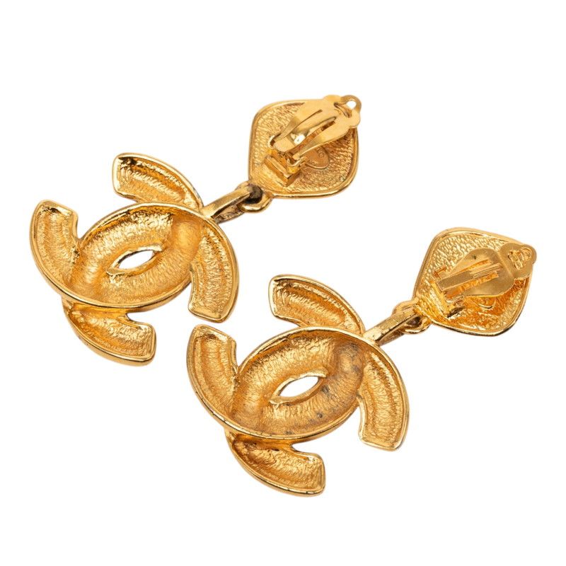 Chanel Vintage Quilted CC Logo Earrings Gold Plated — view 2