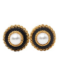 Chanel Vintage Chain Earrings Gold Black Plated Faux Pearl