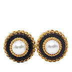 Chanel Vintage Chain Earrings Gold Black Plated Faux Pearl