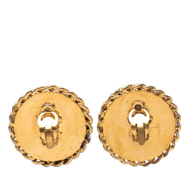 Chanel Vintage Chain Earrings Gold Black Plated Faux Pearl — view 2