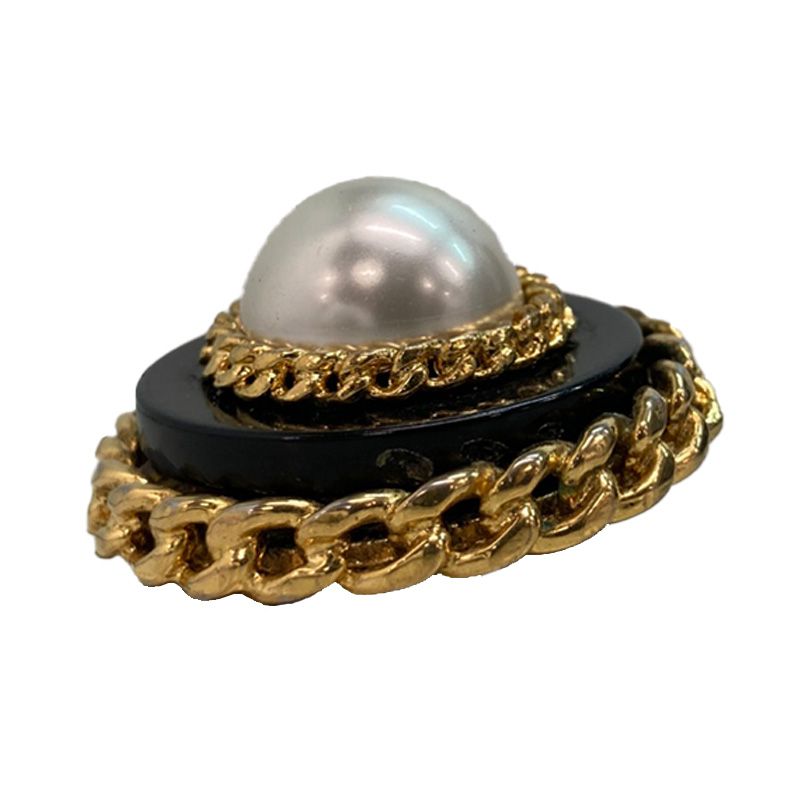 Chanel Vintage Chain Earrings Gold Black Plated Faux Pearl — view 4