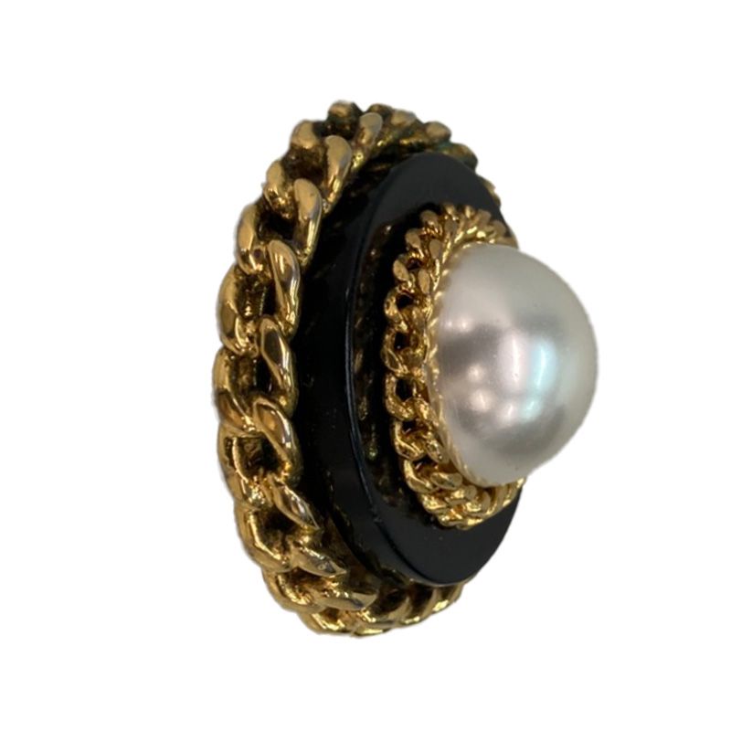 Chanel Vintage Chain Earrings Gold Black Plated Faux Pearl — view 3