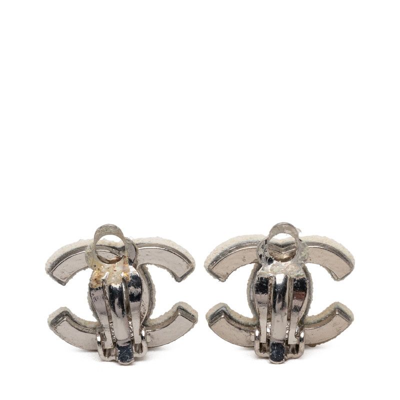Chanel CC Logo Earrings White Metal — view 2