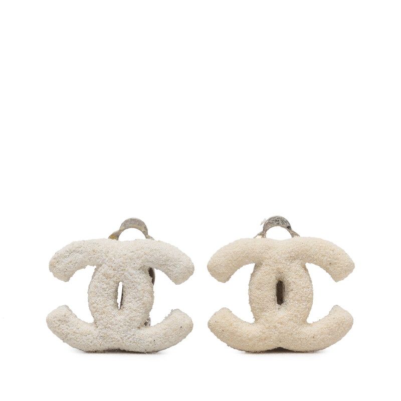 Chanel CC Logo Earrings White Metal