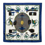 Hermes Carre 90 Folding Horse Carriage Scarf Blue White Silk