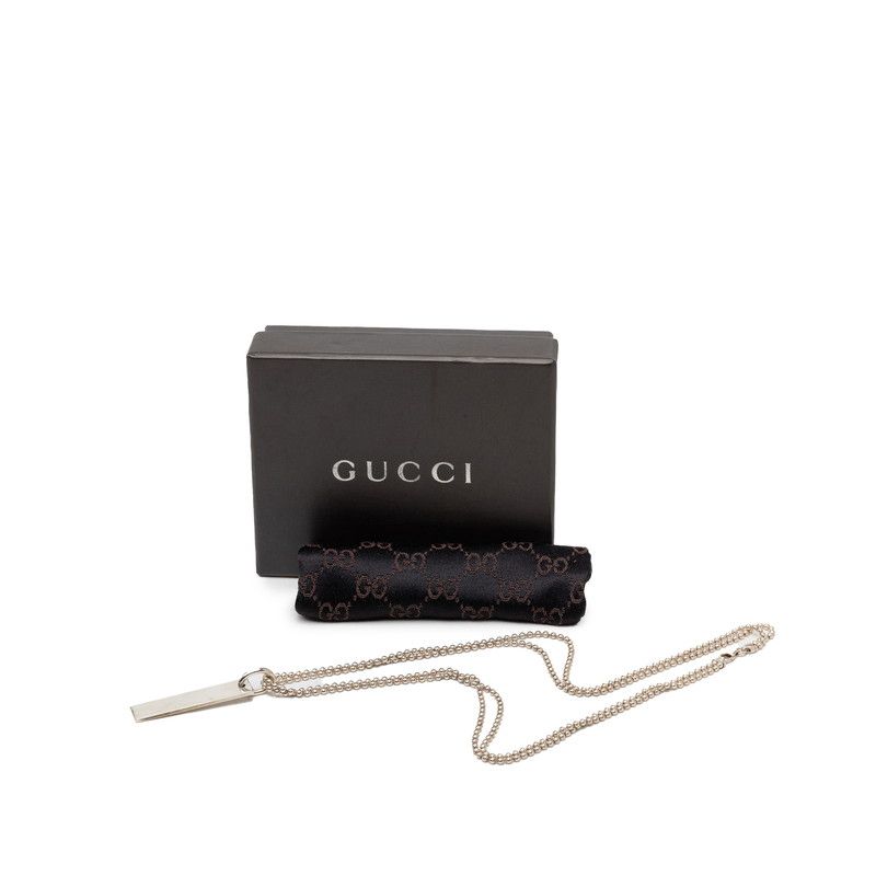 Gucci Double Ball Chain Logo Plate Pendant Silver — view 7