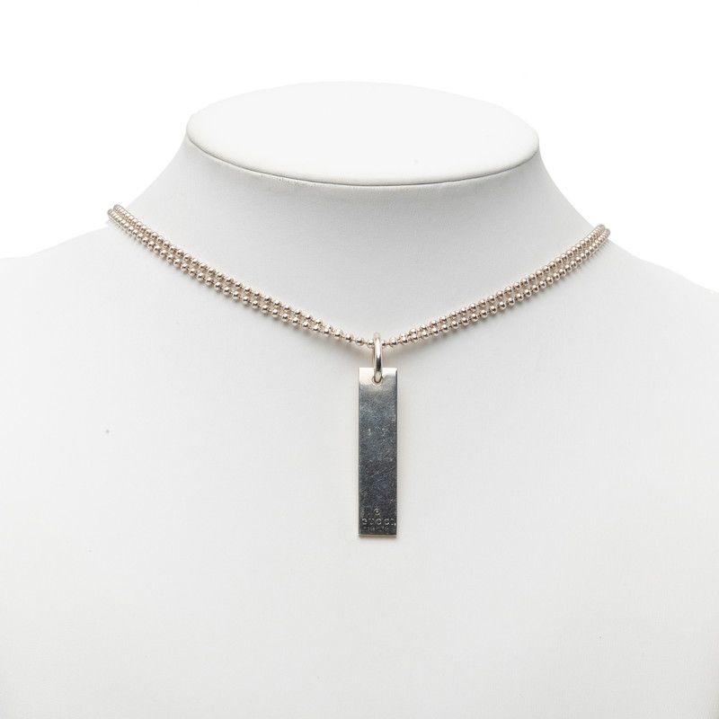 Gucci Double Ball Chain Logo Plate Pendant Silver — view 6