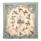 Hermes Carre 90 Halte en Camargue Rest in the Scarf Gray Ivory Silk