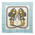 Hermes Carre 90 Brides de Gala Ceremonial Bridle Scarf Light Blue White Silk