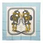 Hermes Carre 90 Brides de Gala Ceremonial Bridle Scarf Light Blue White Silk