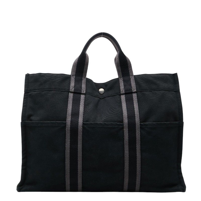 Hermes Fourre Tout MM Tote Black Gray Canvas
