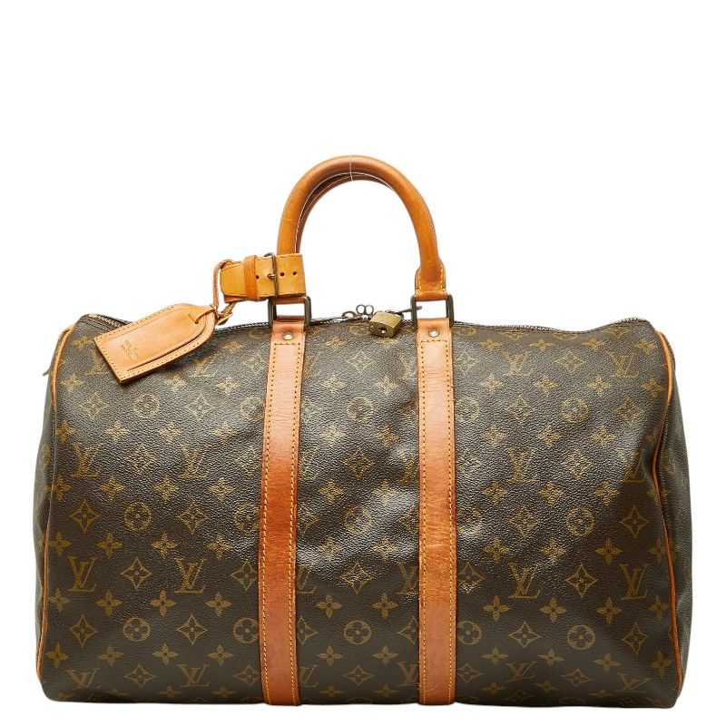 Louis Vuitton Monogram Keepall 45 Boston Bag Brown Leather