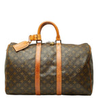 Louis Vuitton Monogram Keepall 45 Boston Bag Brown Leather