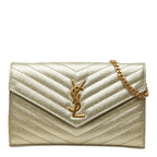 Saint Laurent Cassandra YSL Logo Crossbody Chain Wallet Shoulder Bag Gold