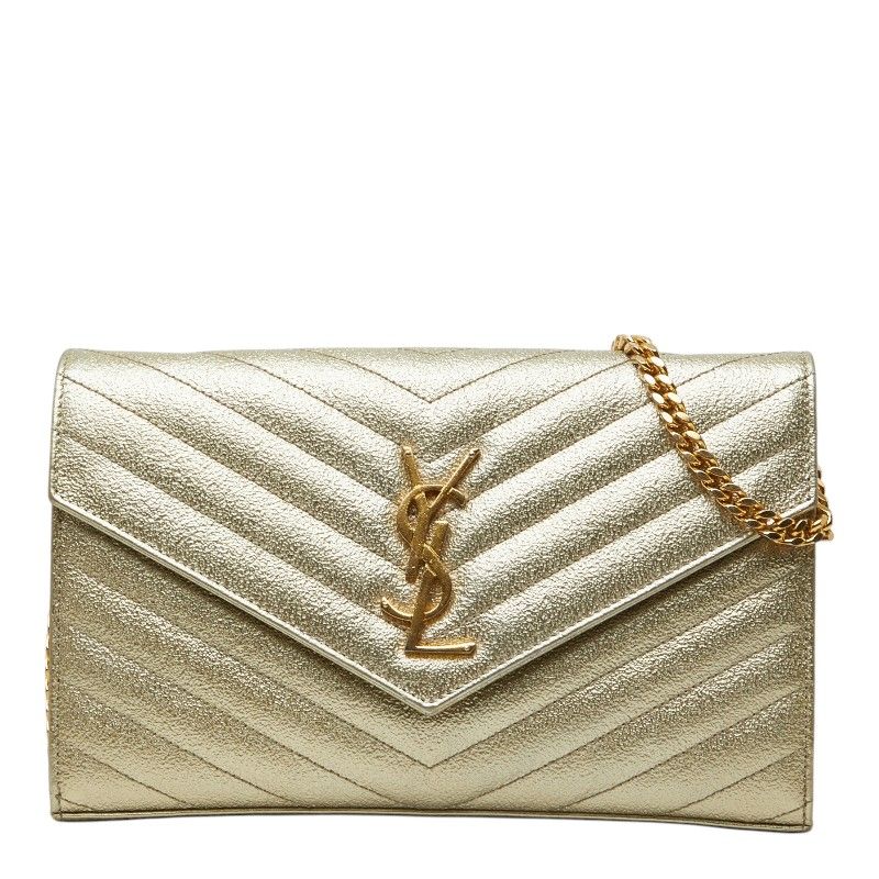 Saint Laurent Cassandra YSL Logo Crossbody Chain Wallet Shoulder Bag Gold