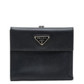Prada Saffiano Kiss Lock Bifold Wallet Black Leather