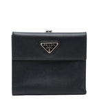 Prada Saffiano Kiss Lock Bifold Wallet Black Leather