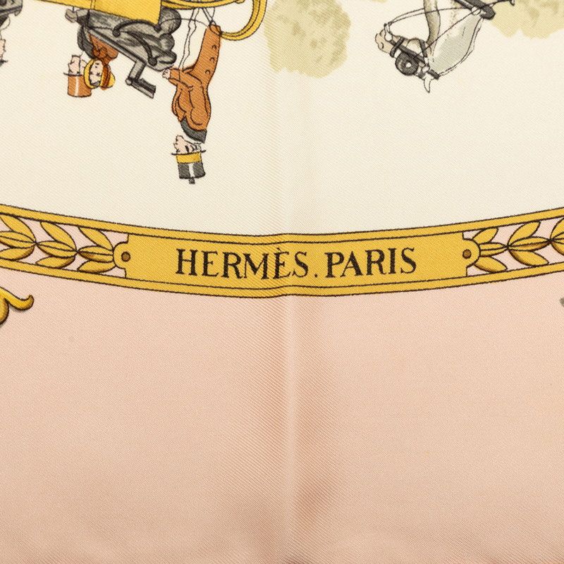 Hermes Carre 90 la Promenade de Longchamps Walk to Long Chien Scarf Pink Ivory — view 4