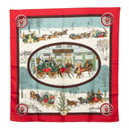 Hermes Carre 90 Winter Mail L'hiver en Poste Scarf Red Multicolor Silk