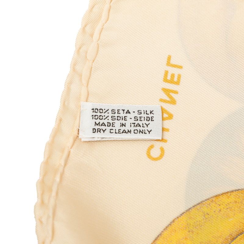 Chanel CC Logo Chain Pattern Scarf Ivory Silk — view 6