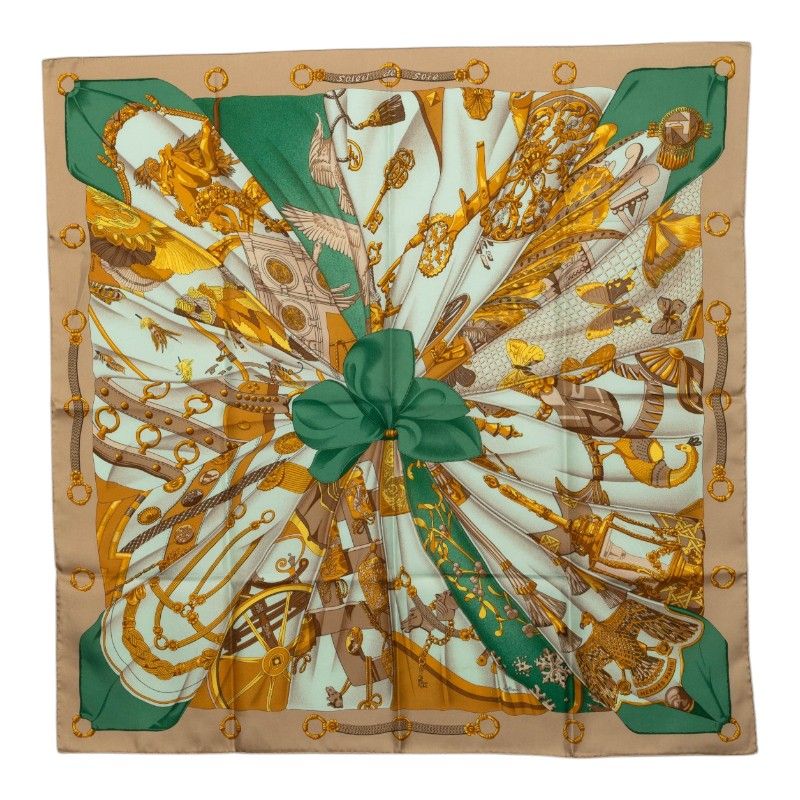Hermes Silk Sun Soleil de Soie Scarf Beige Multicolor