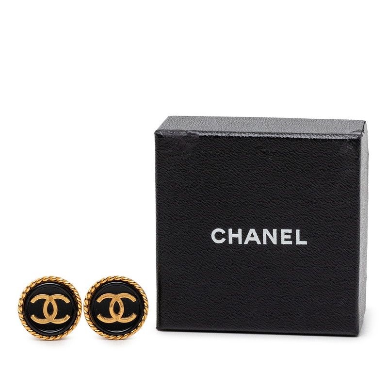 Chanel Vintage CC Logo Earrings Gold Black Plated — view 4
