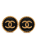 Chanel Vintage CC Logo Earrings Gold Black Plated