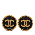 Chanel Vintage CC Logo Earrings Gold Black Plated