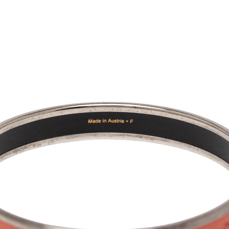 Hermes Enamel PM Cloisonne Bangle Silver Orange Metal Bracelet — view 4