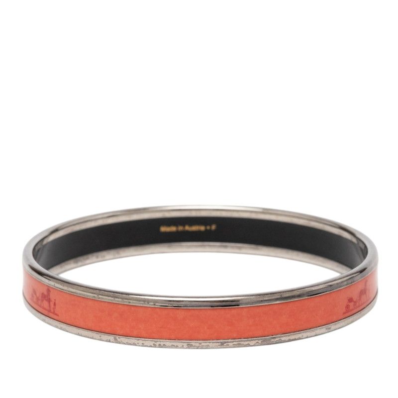 Hermes Enamel PM Cloisonne Bangle Silver Orange Metal Bracelet — view 3