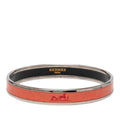 Hermes Enamel PM Cloisonne Bangle Silver Orange Metal Bracelet