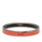 Hermes Enamel PM Cloisonne Bangle Silver Orange Metal Bracelet