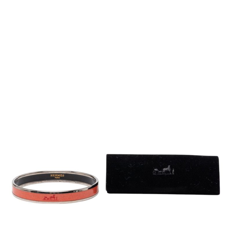 Hermes Enamel PM Cloisonne Bangle Silver Orange Metal Bracelet — view 6