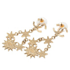 Chanel CC Logo Stud Earrings Swing Star Gold Plated Rhinestone Faux Pearl — view 2