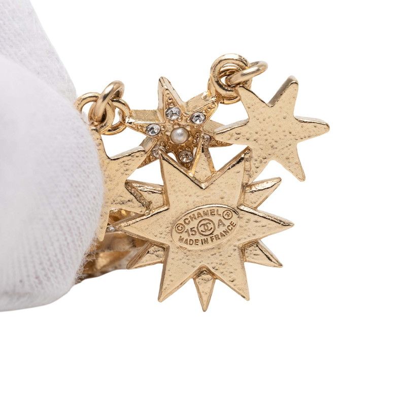 Chanel CC Logo Stud Earrings Swing Star Gold Plated Rhinestone Faux Pearl — view 3