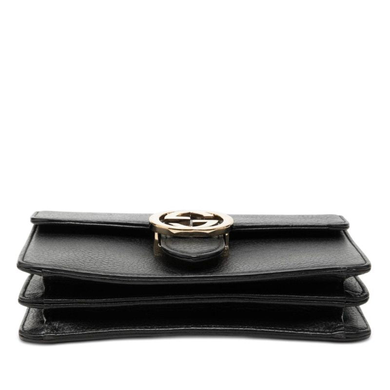 Gucci Interlocking Chain Shoulder Bag Black Leather — view 3