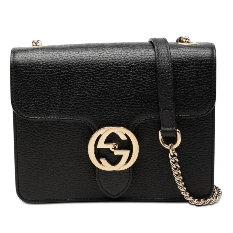 Gucci Interlocking Chain Shoulder Bag Black Leather