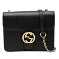 Gucci Interlocking Chain Shoulder Bag Black Leather