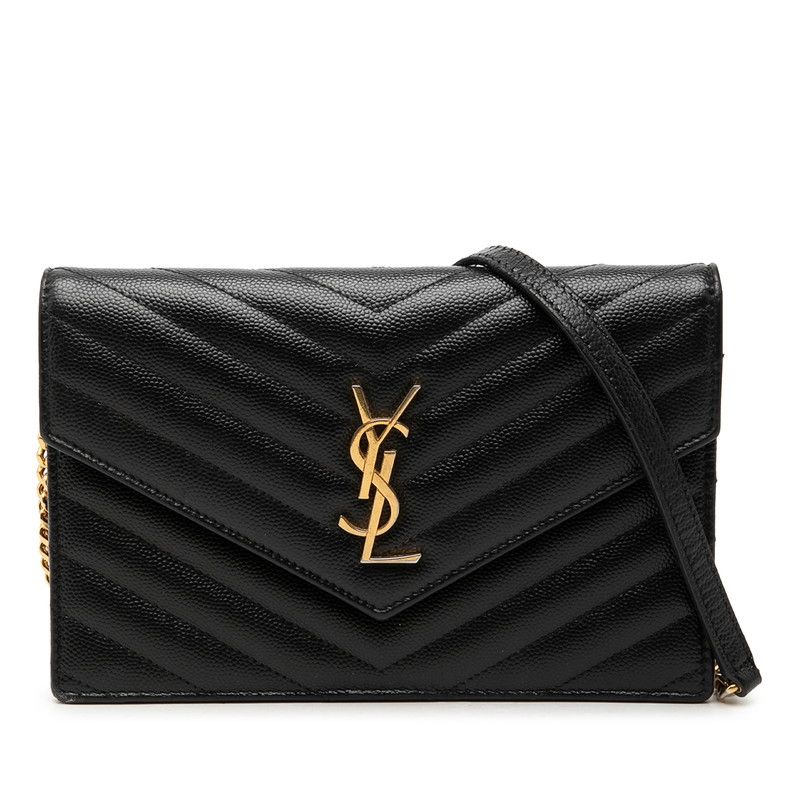 Saint Laurent YSL Logo Cassandra Envelope Chain Wallet Shoulder Bag Black
