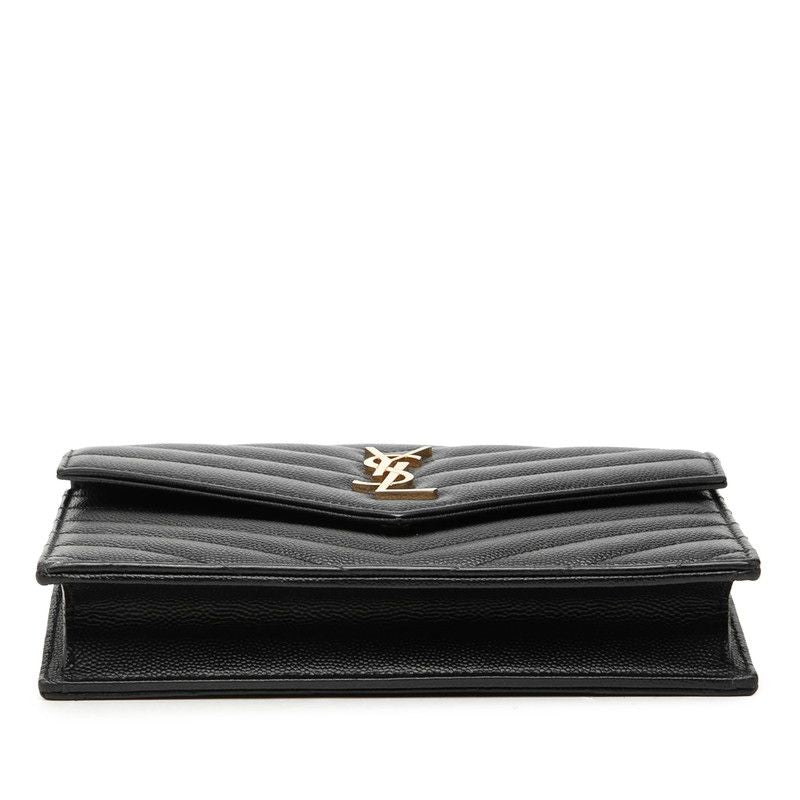 Saint Laurent YSL Logo Cassandra Envelope Chain Wallet Shoulder Bag Black — view 3