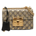 Gucci GG Supreme Padlock Small Chain Shoulder Bag Beige Black Leather