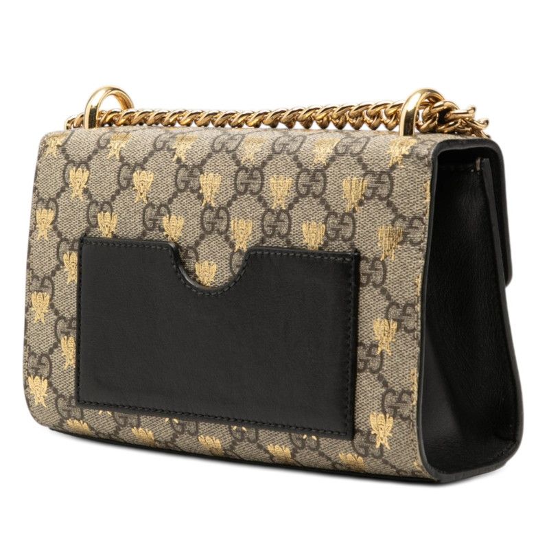 Gucci GG Supreme Padlock Small Chain Shoulder Bag Beige Black Leather — view 2