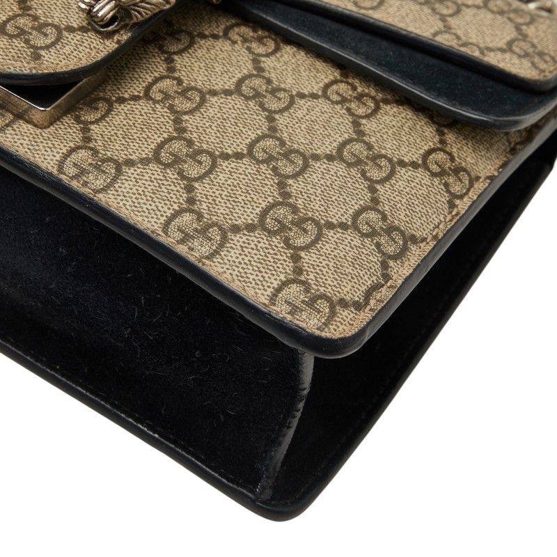 Gucci GG Supreme Dionysus Chain Shoulder Bag Beige Black Suede Leather — view 4