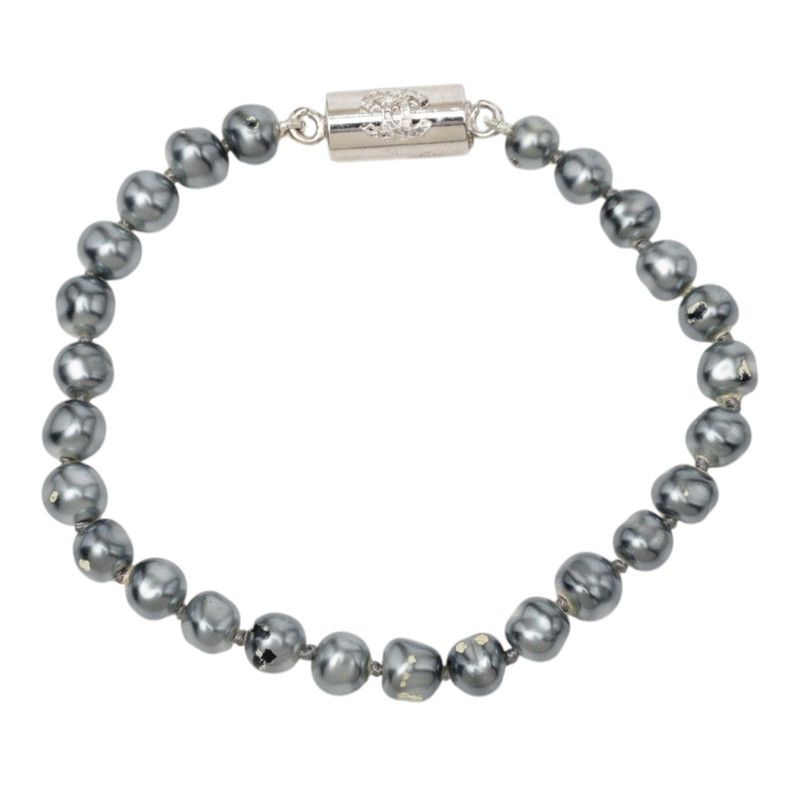 Chanel CC Logo Bracelet Silver Faux Pearl Metal — view 4