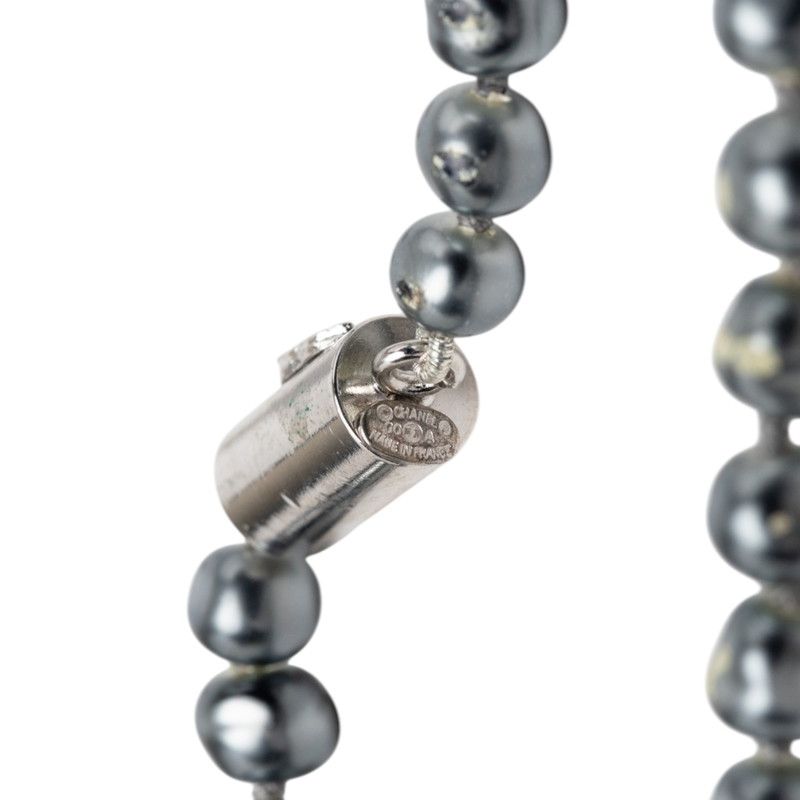 Chanel CC Logo Bracelet Silver Faux Pearl Metal — view 7