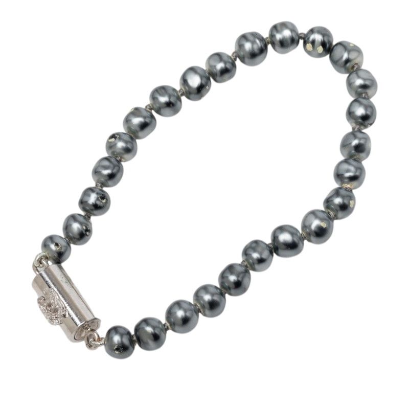 Chanel CC Logo Bracelet Silver Faux Pearl Metal